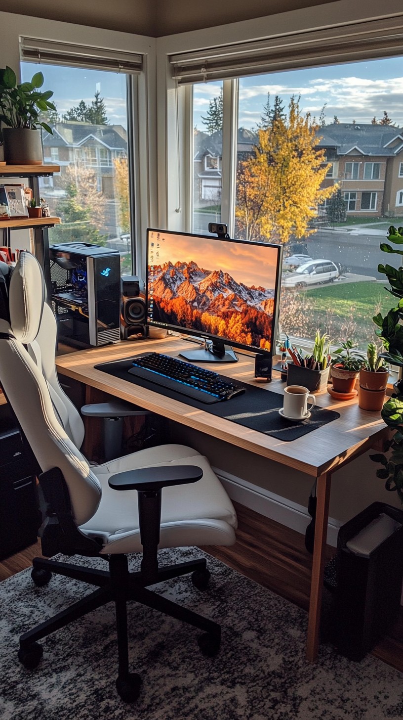 Modern home office with computer and desk